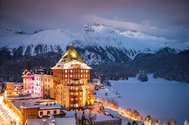 Badrutts Palace Hotel St Moritz Exterior Winter Lights