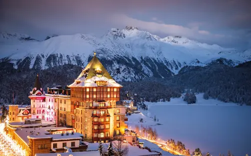 Badrutts Palace Hotel St Moritz Exterior Winter Lights