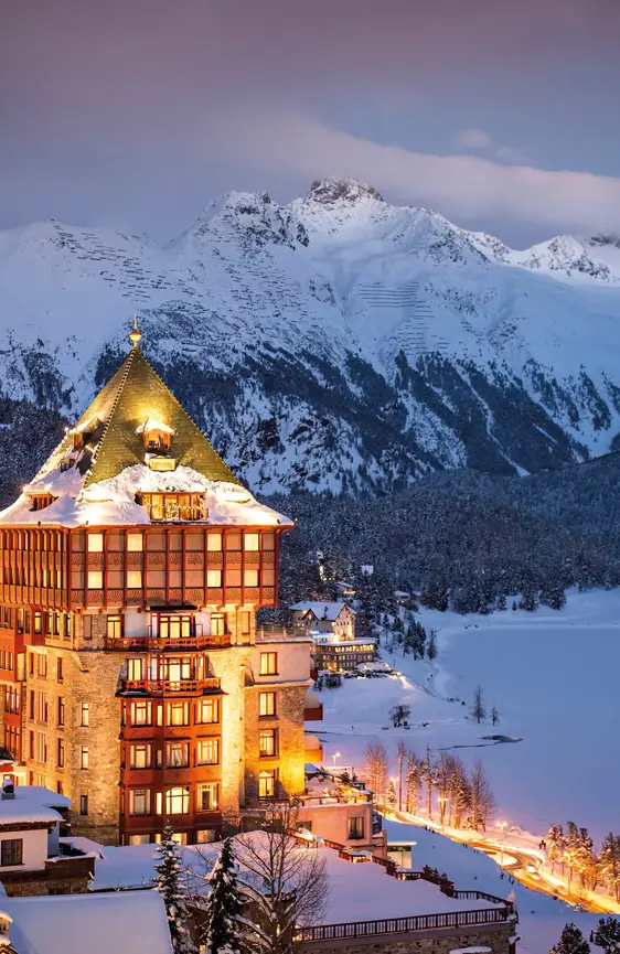 Badrutts Palace Hotel St Moritz Exterior Winter Lights
