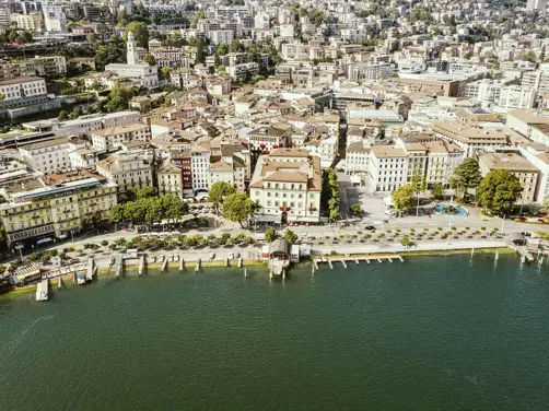 Swiss Deluxe Hotels Stories Summer 2020 5 Things To Do (Lugano) 01 Lugano Centro Vista Aerea, Lugano © Milo Zanecchia 2017 Ecirgb