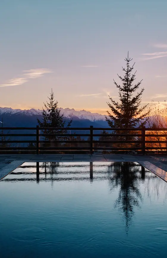 Lecrans Hotel Spa Crans Montana Sunset Pool View Summer