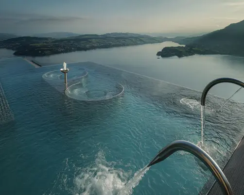 Swiss Deluxe Hotels Magazine Winter 2024 25 Alpine Spa Exterior Infinity Edge Pool