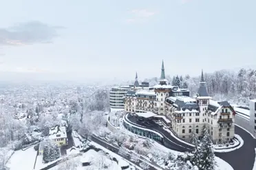 Swiss Deluxe Hotels The Dolder Grand Aussenansicht Drohne Schnee (8)