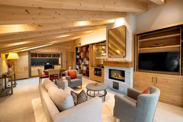Swiss Deluxe Hotels La Carpa The Capra Penthouse Suite Living & Dining Room Alpine Chalet South Facing 1